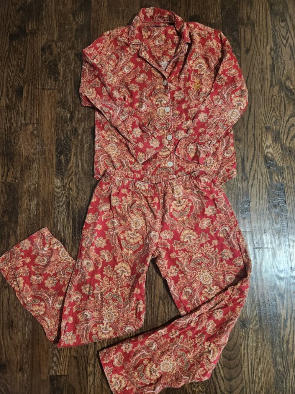 Lauren Ralph Lauren Red Paisley Print Cotton Pajama Set Long-sleeve size small